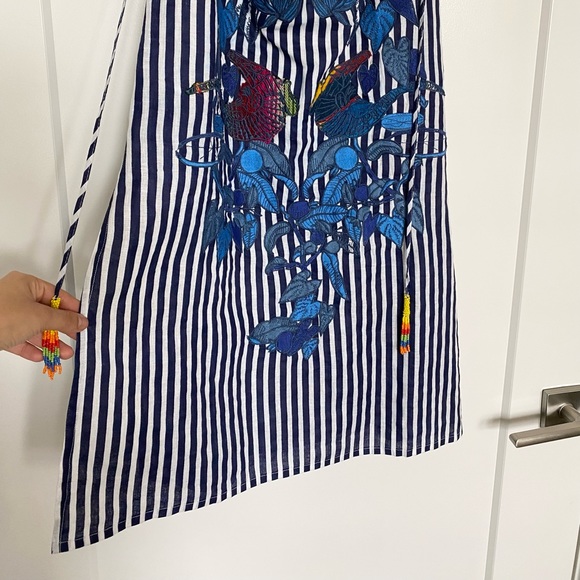 Embroidered Appliqué Farm Rio Striped Midi Dress - Picture 4 of 13